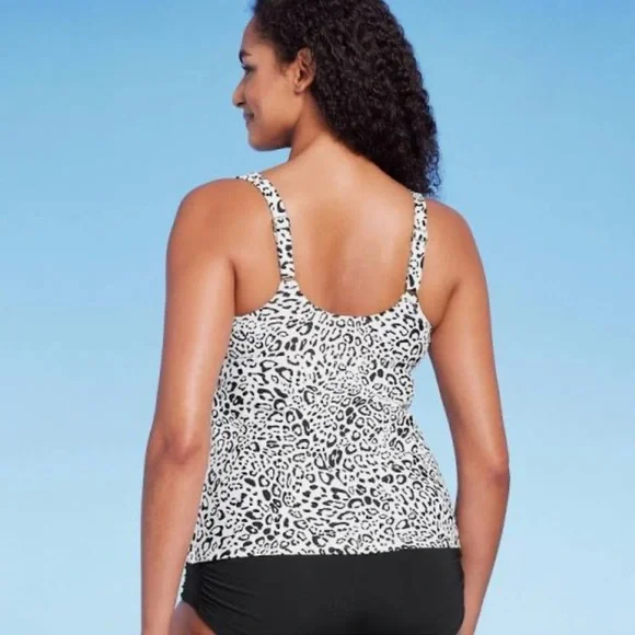 KONA Sol Large (12-14) Off White/Black Twist-Front Leopard Print Tankini Top New - Picture 3 of 12